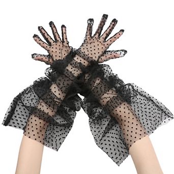 Women's Extra Long Spotted Lace Flared Cuffs Gloves Full Finger Glove