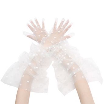 Women's Extra Long Spotted Lace Flared Cuffs Gloves Full Finger Glove