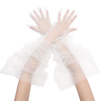 Women's Extra Long Spotted Lace Flared Cuffs Gloves Full Finger Glove