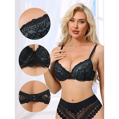 Women's Floral Lace Push Up Underwire Adjustable Straps Bras Full Coverage Padded Lingerie