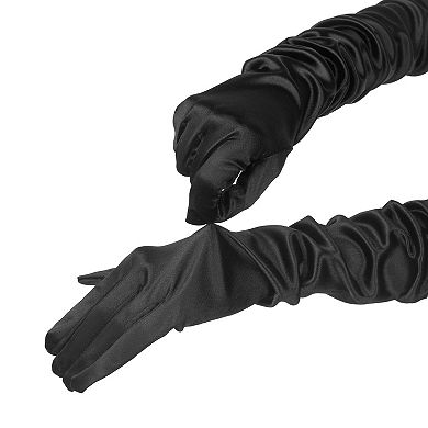 Women's Satin Extra Long Gloves Arm Length Full Fingers for Dancing Party
