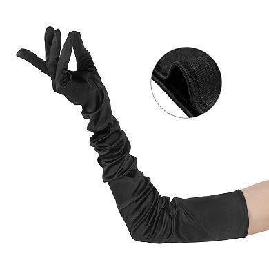 Women's Satin Extra Long Gloves Arm Length Full Fingers for Dancing Party