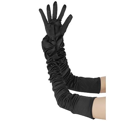 Women's Satin Extra Long Gloves Arm Length Full Fingers for Dancing Party