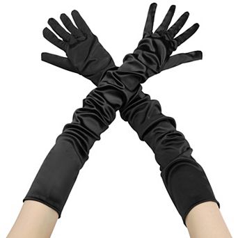 Women's Satin Extra Long Gloves Arm Length Full Fingers for Dancing Party