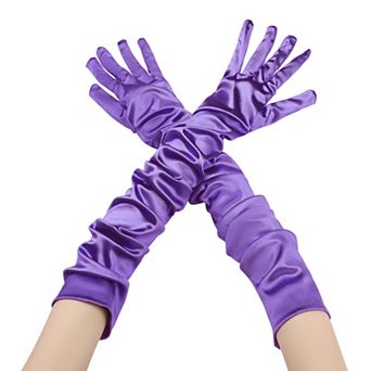 Women's Satin Extra Long Gloves Arm Length Full Fingers for Dancing Party