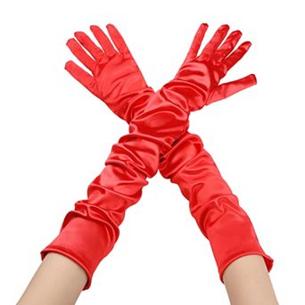 Women's Satin Extra Long Gloves Arm Length Full Fingers for Dancing Party