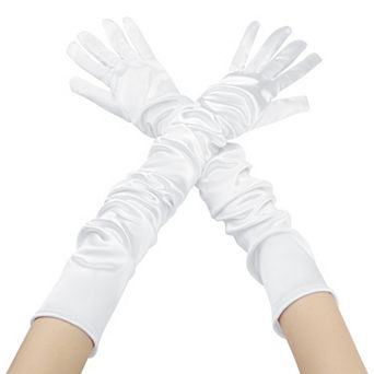 Women's Satin Extra Long Gloves Arm Length Full Fingers for Dancing Party