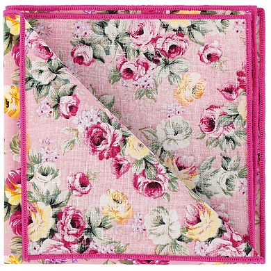 Men's Floral Pocket Square Handkerchiefs with Colored Trim for Wedding Party