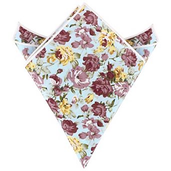 Men's Floral Pocket Square Handkerchiefs with Colored Trim for Wedding Party
