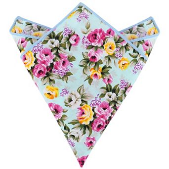 Men's Floral Pocket Square Handkerchiefs with Colored Trim for Wedding Party