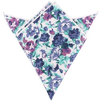 Men's Floral Pocket Square Handkerchiefs with Colored Trim for Wedding Party
