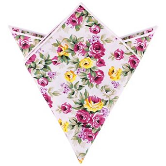 Men's Floral Pocket Square Handkerchiefs with Colored Trim for Wedding Party