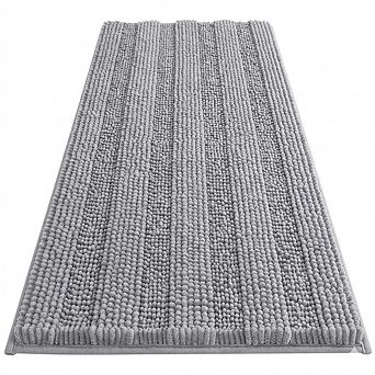 Striped Chenille Bathroom Rug, Thick Absorbent, Non-Slip Plush Mat