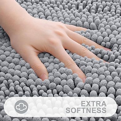 Striped Chenille Bathroom Rug, Thick Absorbent, Non-Slip Plush Mat