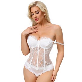 Women's Lace Bustier Corset Tops Mesh Floral Camisole Top Underwired Adjustable Spaghetti Straps