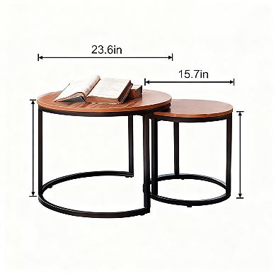 Modern Industrial Coffee Table Set - Nesting Design, Durable Walnut Finish