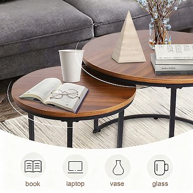 Modern Industrial Coffee Table Set - Nesting Design, Durable Walnut Finish