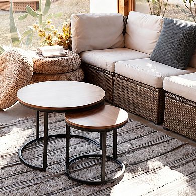 Modern Industrial Coffee Table Set - Nesting Design, Durable Walnut Finish