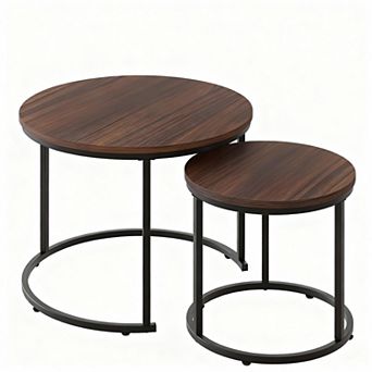 Modern Industrial Coffee Table Set - Nesting Design, Durable Walnut Finish