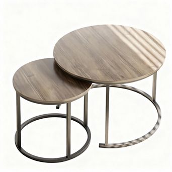 Modern Industrial Coffee Table Set - Nesting Design, Durable Walnut Finish