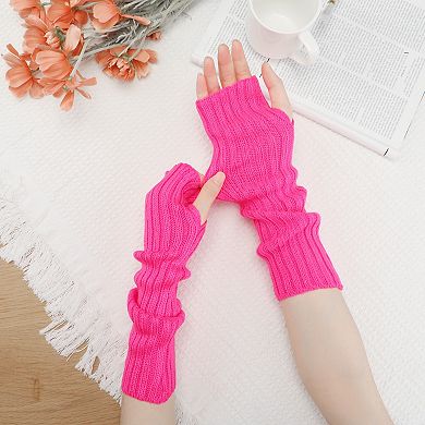 Women's Knit Elastic Arm Warmers Gloves Elbow Long Knitted Cover for Winter