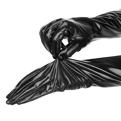 Women's Faux Leather Gloves Shiny Full Finger Opera Long Evening Warm Glove