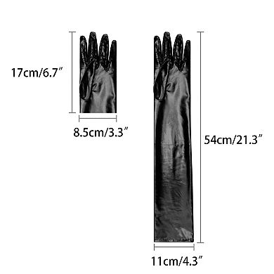 Women's Faux Leather Gloves Shiny Full Finger Opera Long Evening Warm Glove