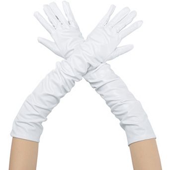 Women's Faux Leather Gloves Shiny Full Finger Opera Long Evening Warm Glove