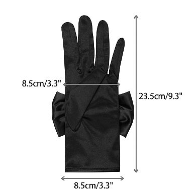 Women's Satin Gloves Elegant Wrist Length Glove with Bow for Wedding Prom