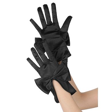 Women's Satin Gloves Elegant Wrist Length Glove with Bow for Wedding Prom