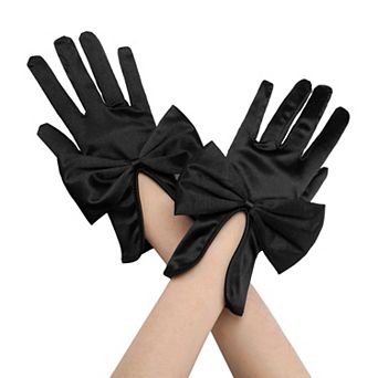 Women's Satin Gloves Elegant Wrist Length Glove with Bow for Wedding Prom