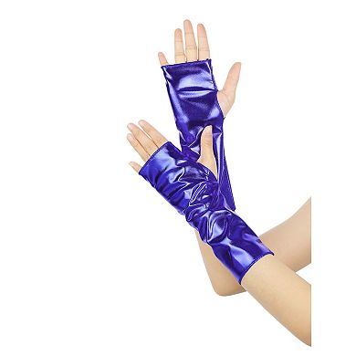 Women's Shiny Fingerless Short Gloves Shimmer Arm Warmers for Cosplay 1 Pair