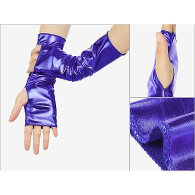 Women's Shiny Fingerless Short Gloves Shimmer Arm Warmers for Cosplay 1 Pair