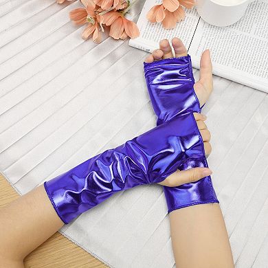 Women's Shiny Fingerless Short Gloves Shimmer Arm Warmers for Cosplay 1 Pair