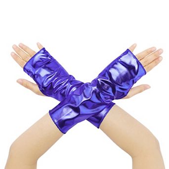 Women's Shiny Fingerless Short Gloves Shimmer Arm Warmers for Cosplay 1 Pair