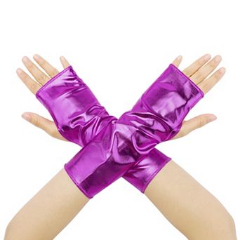 Women's Shiny Fingerless Short Gloves Shimmer Arm Warmers for Cosplay 1 Pair