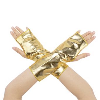 Women's Shiny Fingerless Short Gloves Shimmer Arm Warmers for Cosplay 1 Pair