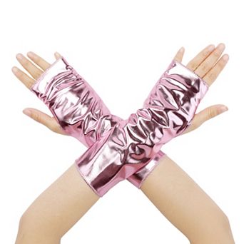 Women's Shiny Fingerless Short Gloves Shimmer Arm Warmers for Cosplay 1 Pair