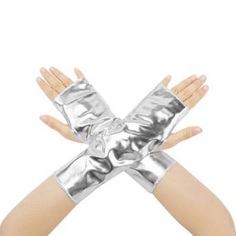 Women's Shiny Fingerless Short Gloves Shimmer Arm Warmers for Cosplay 1 Pair