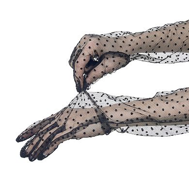 Women's Polka Dot Mesh Gloves Lace Tulle Organza Extra Long Evening Glove 1 Pair