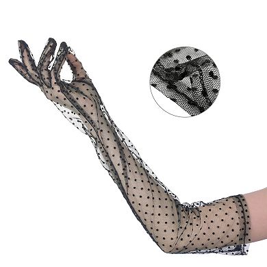 Women's Polka Dot Mesh Gloves Lace Tulle Organza Extra Long Evening Glove 1 Pair
