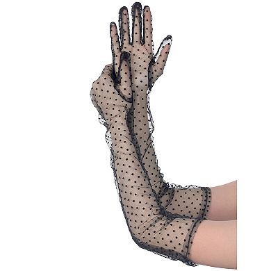 Women's Polka Dot Mesh Gloves Lace Tulle Organza Extra Long Evening Glove 1 Pair