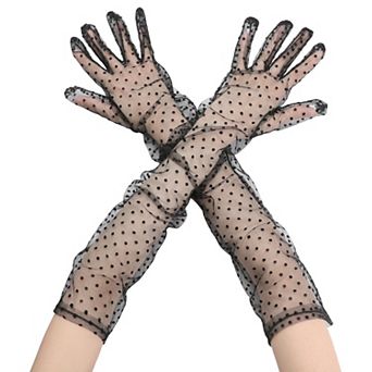 Women's Polka Dot Mesh Gloves Lace Tulle Organza Extra Long Evening Glove 1 Pair