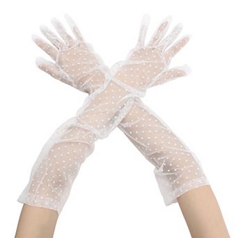 Women's Polka Dot Mesh Gloves Lace Tulle Organza Extra Long Evening Glove 1 Pair
