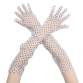 Women's Polka Dot Mesh Gloves Lace Tulle Organza Extra Long Evening Glove 1 Pair