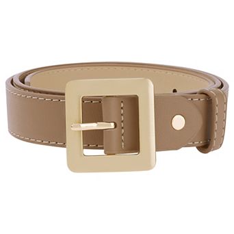 Women's Golden Square Buckle Belts Simple Faux Leather Waistband for Dresses Jeans