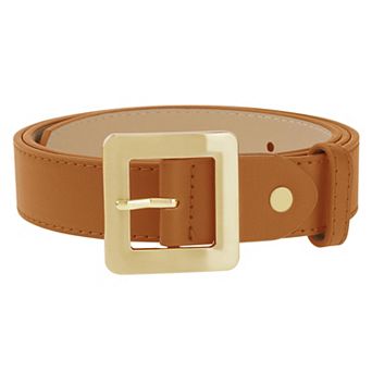 Women's Golden Square Buckle Belts Simple Faux Leather Waistband for Dresses Jeans