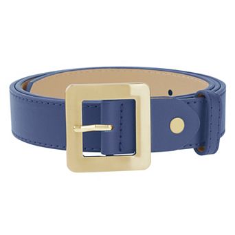 Women's Golden Square Buckle Belts Simple Faux Leather Waistband for Dresses Jeans
