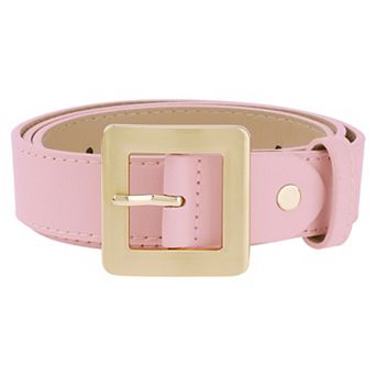 Women's Golden Square Buckle Belts Simple Faux Leather Waistband for Dresses Jeans