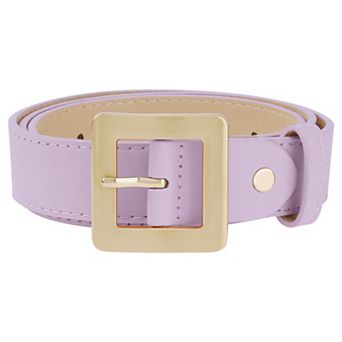 Women's Golden Square Buckle Belts Simple Faux Leather Waistband for Dresses Jeans